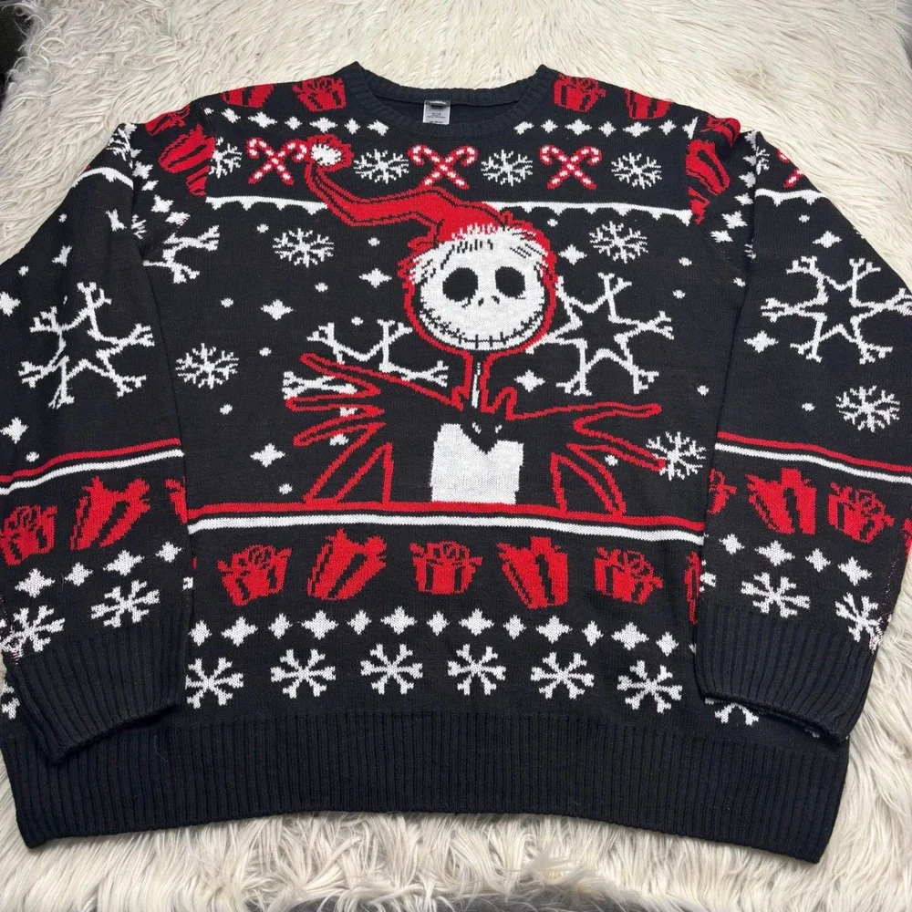 NWT Nightmare Before Christmas Men's 2X Jack Skellington Fair Isle Sweater Black